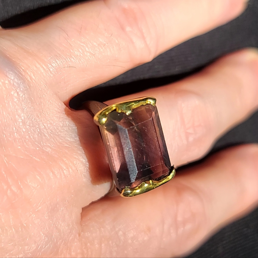 Knockout large Fluorite Solitaire Emerald cut ring sz 7.5 - Picture 1 of 12